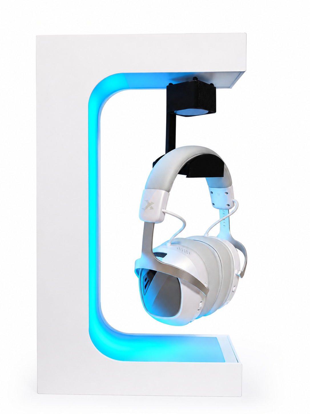 Arctic White Beacon 01 angled product view with a headset